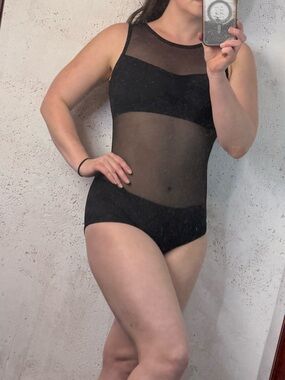 Triple Threat Dancewear Leotard Base Costume Size Medium Adult Sheer Panel